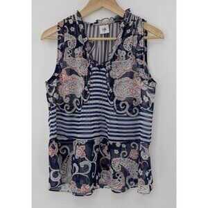 CAbi‎ Women’s Sheer Chiffon Red White Blue  Lightweight Tank Top Sz XS # 5349